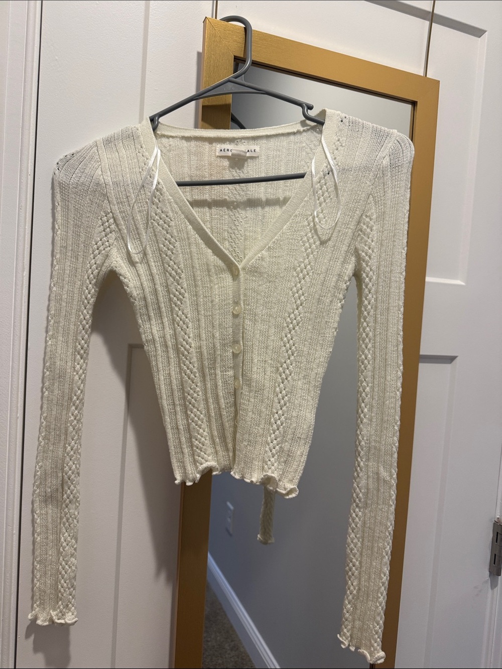 Aeropostale Ivory V-Neck Cable Knit Button Cardigan